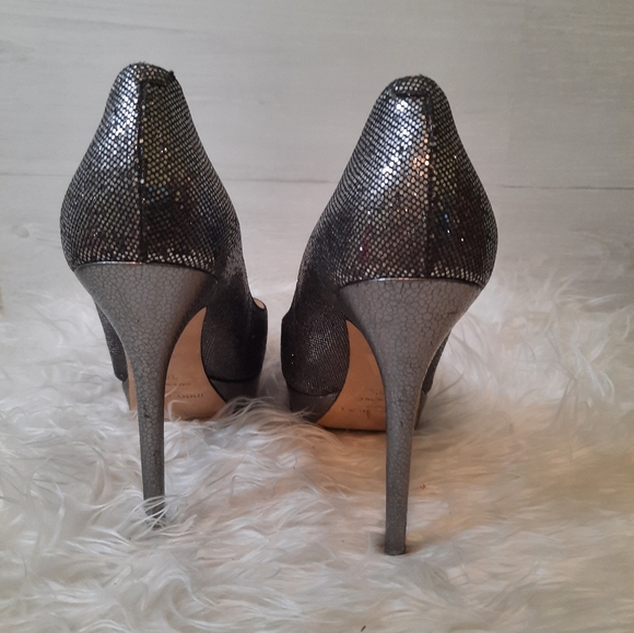 Jimmy Choo Silver black shimmer Platform heels sz 38.5 8.5 Italy - Picture 7 of 11